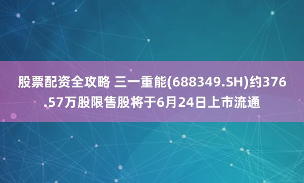 股票配资全攻略 三一重能(688349.SH)约376.57万股限售股将于6月24日上市流通